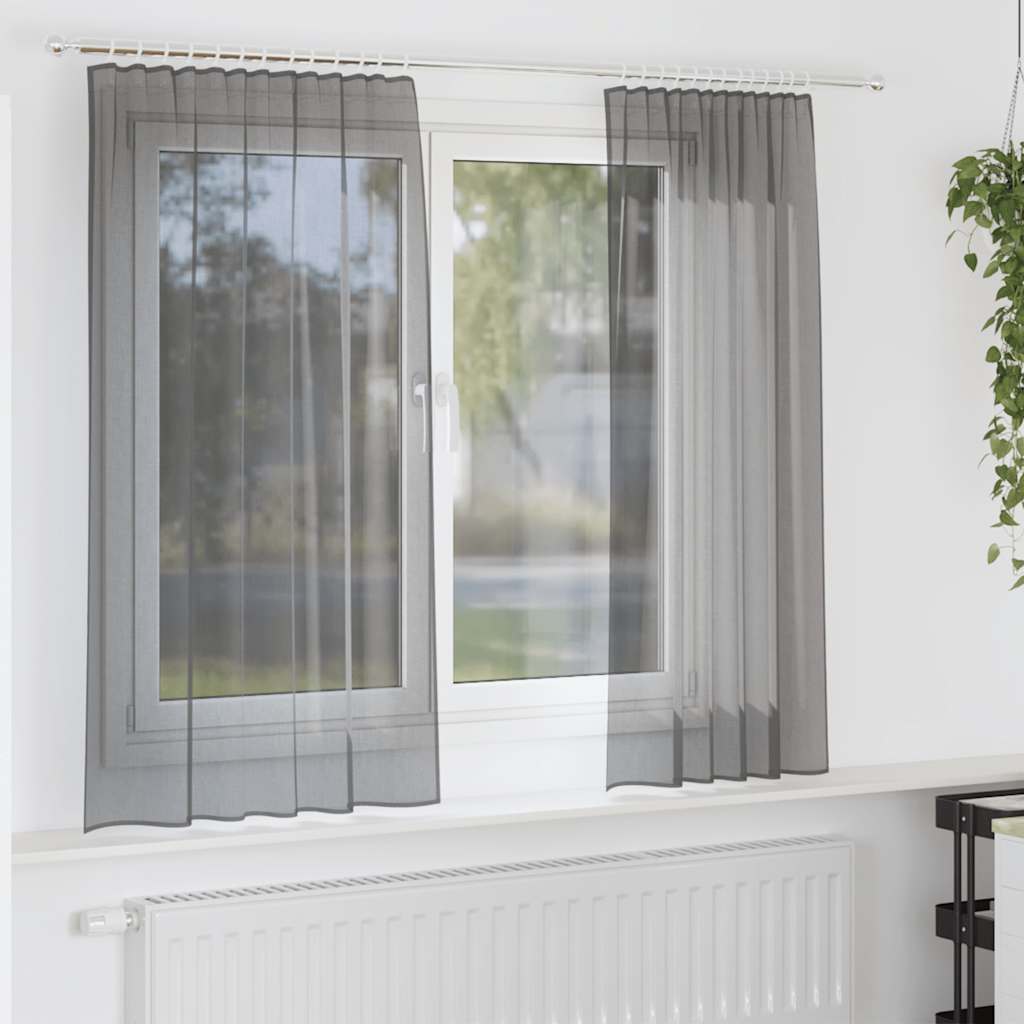 Voile Vorhänge mit Stangentaschen 2 Stk. Dunkelgrau