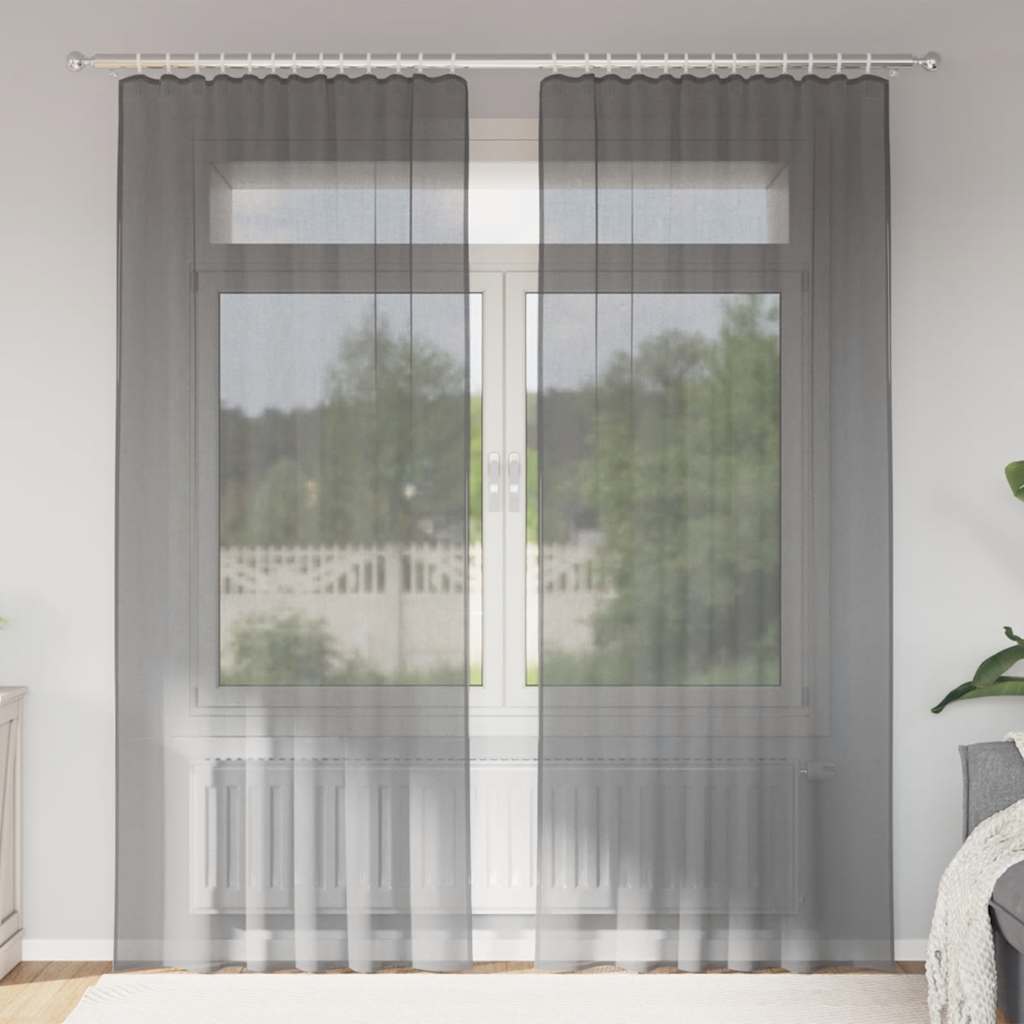 Voile Vorhänge mit Stangentaschen 2 Stk. Dunkelgrau