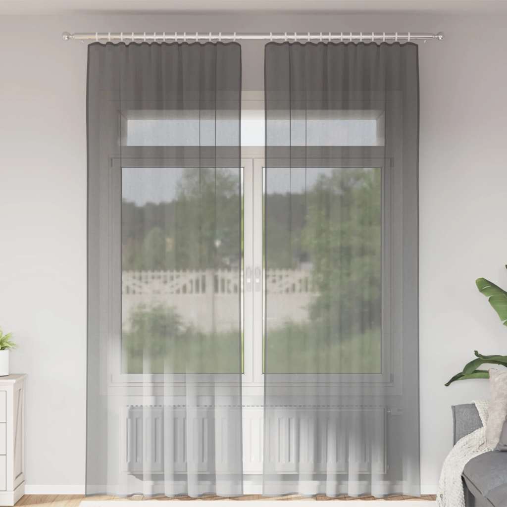 Voile Vorhänge mit Stangentaschen 2 Stk. Dunkelgrau