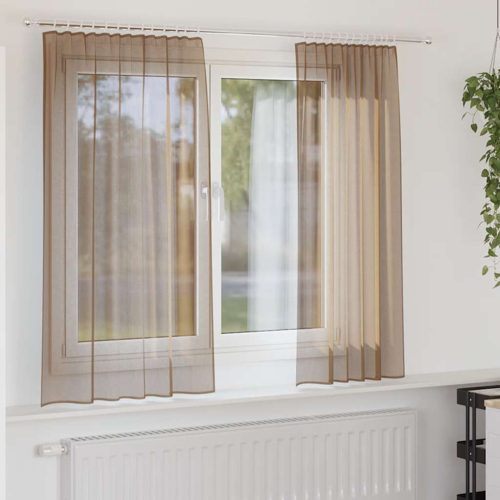 Voile Vorhänge mit Stangentaschen 2 Stk. Hellbraun