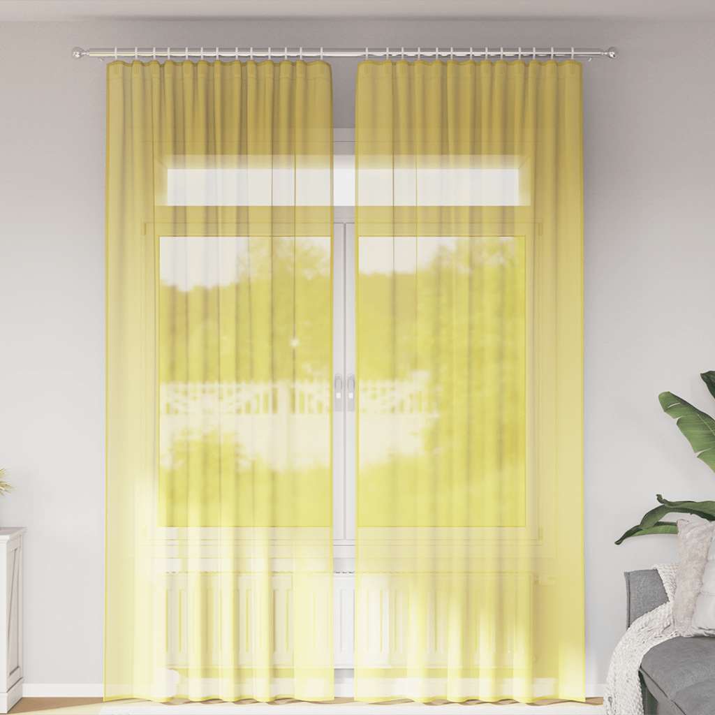 Voile Vorhänge mit Stangentaschen 2 Stk. Gelb