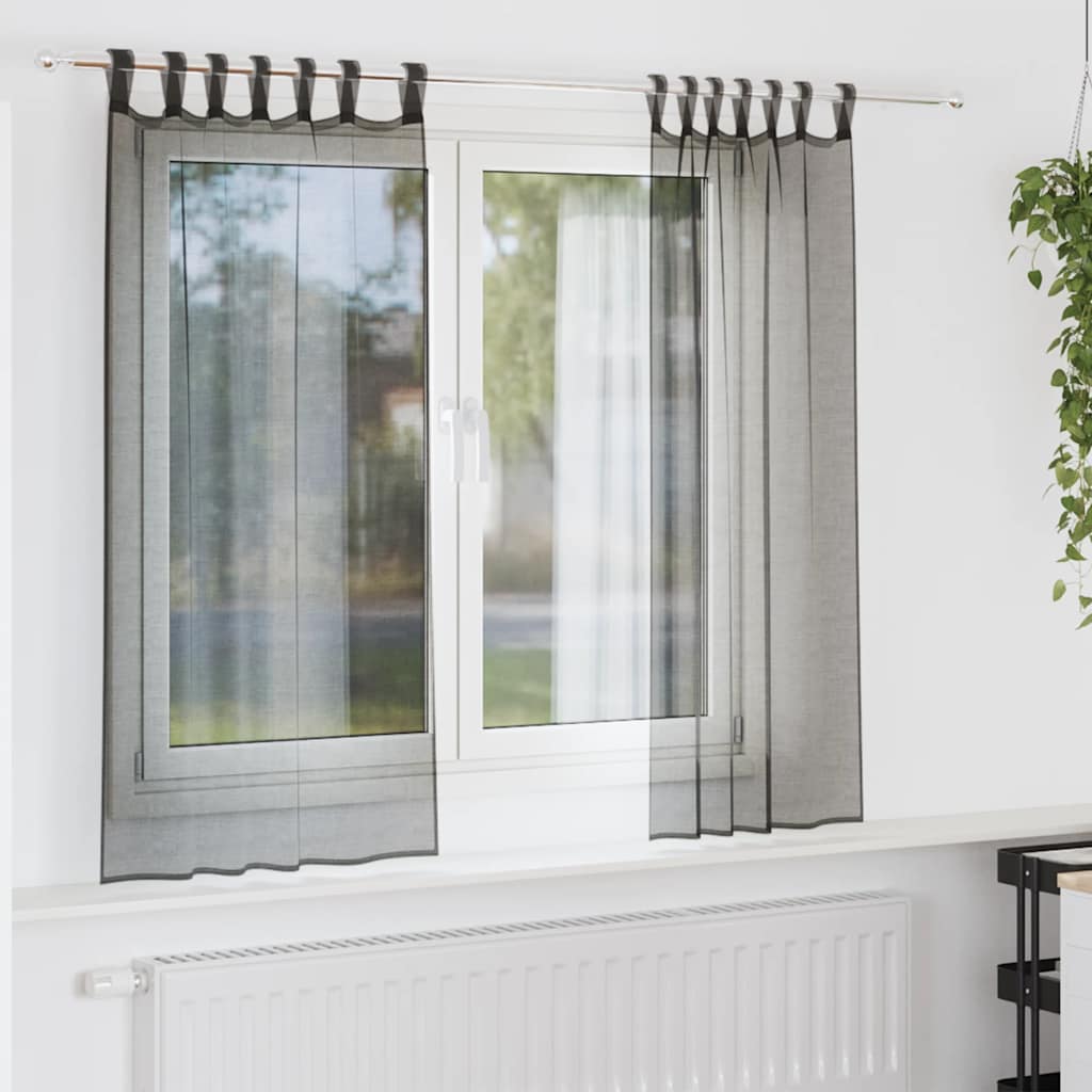 Voile Vorhänge mit Lasche 2 Stk. Schwarz