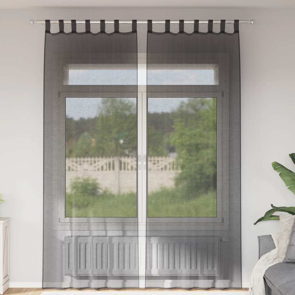 Voile Vorhänge mit Lasche 2 Stk. Schwarz