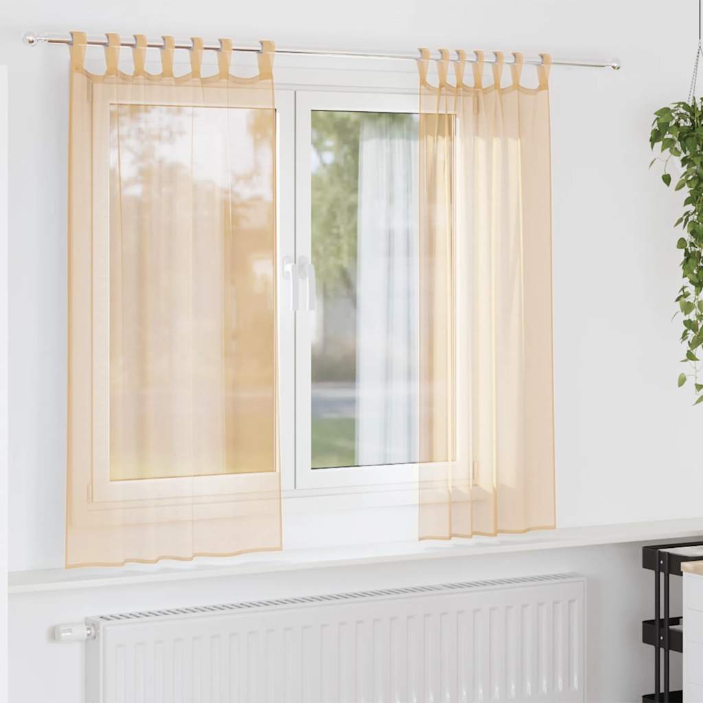 Voile Vorhänge mit Schlaufen 2 Stk. Sandfarbe 140x175 cm