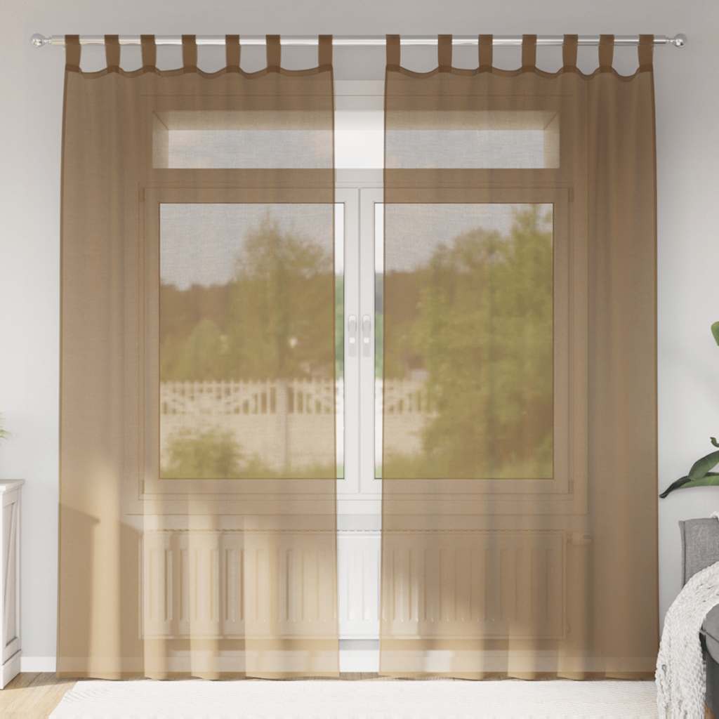 Voile Vorhänge mit Schlaufen 2 Stk. Hellbraun 140x225 cm