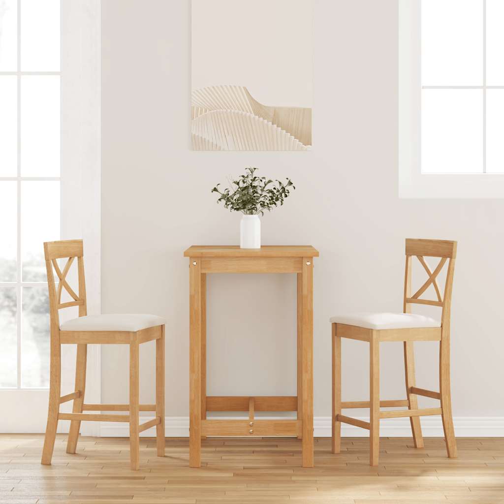 Barhocker mit Kissen 2 Stk. Natur Massivholz Gummibaum