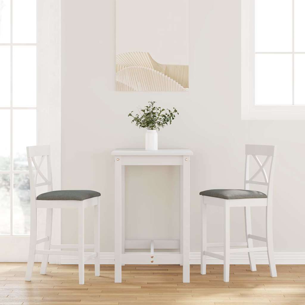 Barhocker mit Kissen 2 Stk. Weiß Massivholz Gummibaum