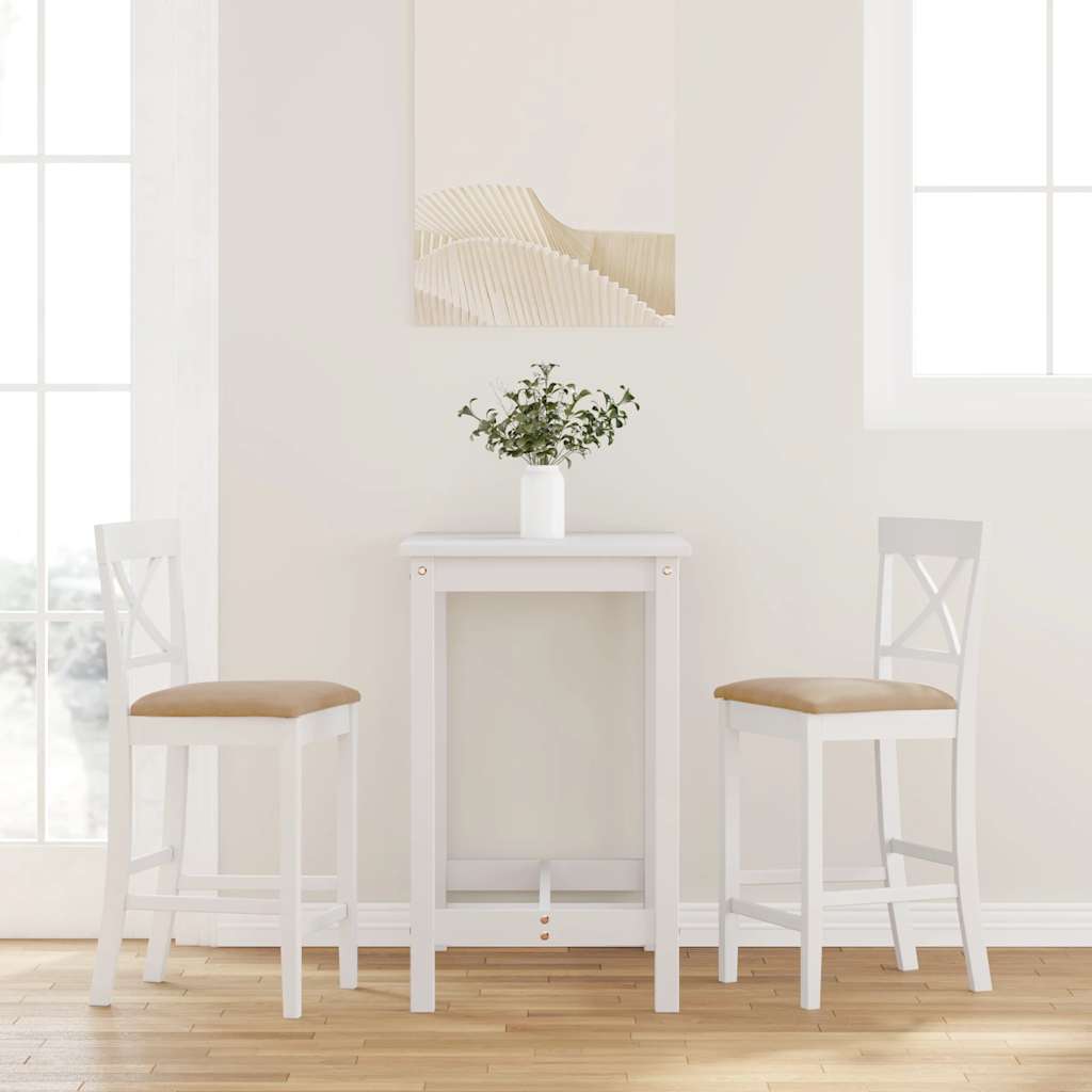 Barhocker mit Kissen 2 Stk. Weiß Massivholz Gummibaum