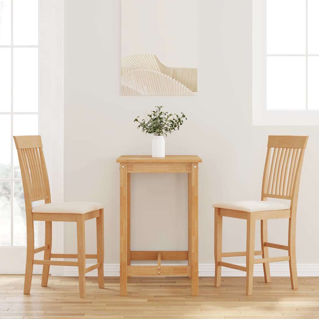 Barhocker mit Kissen 2 Stk. Natur Massivholz Gummibaum