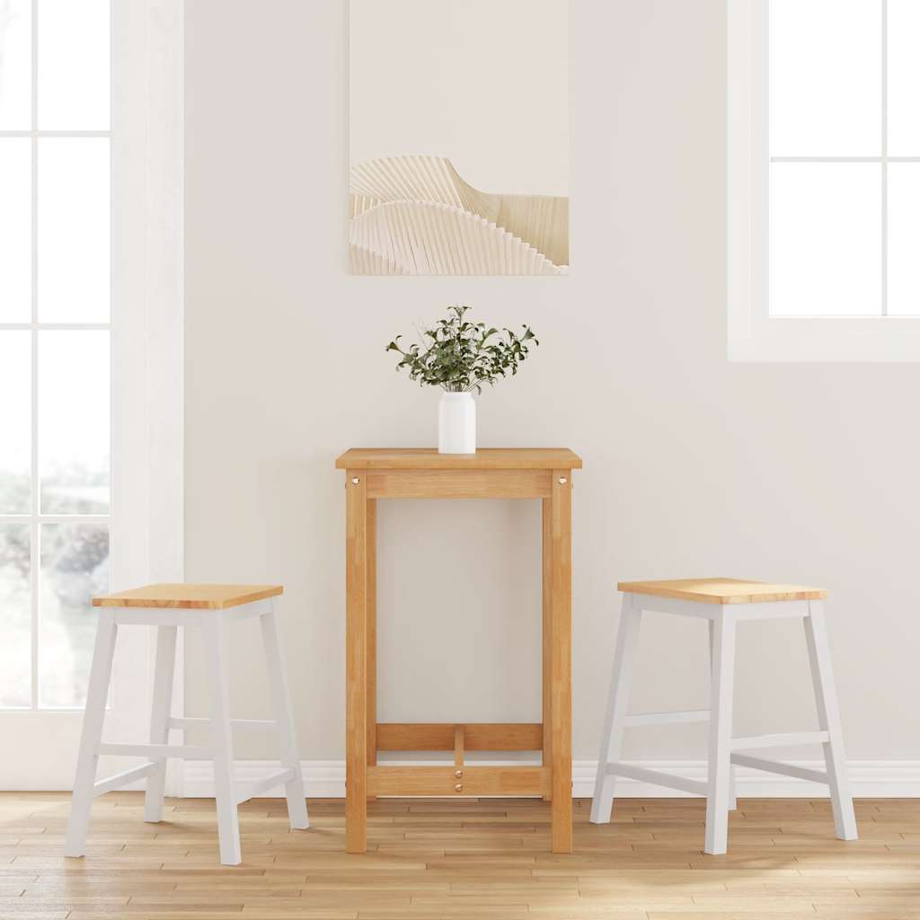 Barstühle 2 Stk. Weiß Massivholz Gummibaum