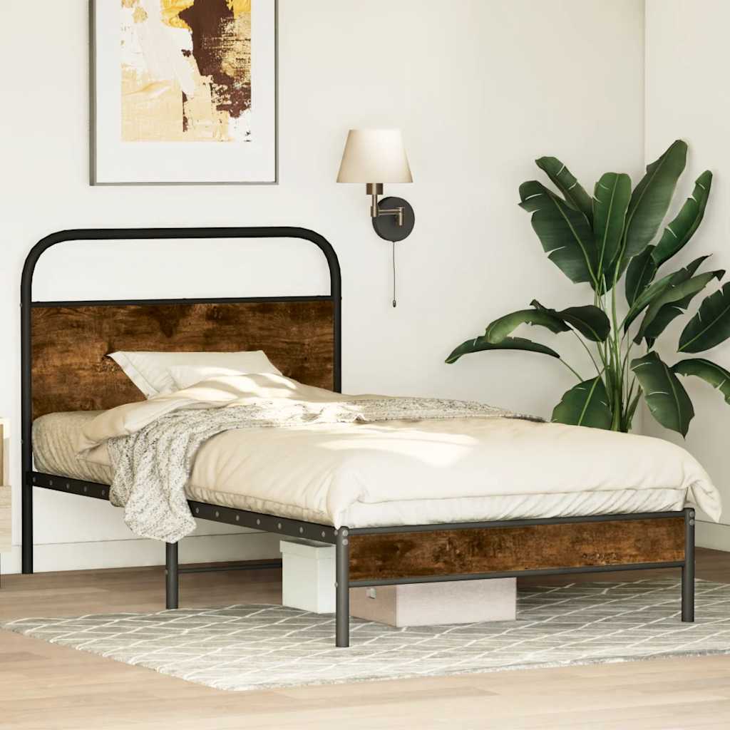 Bettgestell ohne Matratze 100x190 cm Räuchereiche Holzwerkstoff