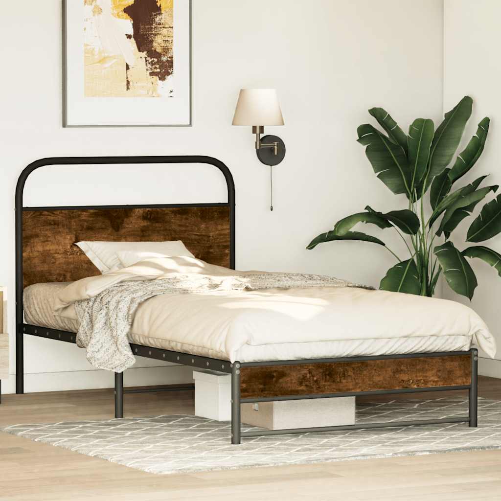 Bettgestell ohne Matratze 100x190 cm Räuchereiche Holzwerkstoff