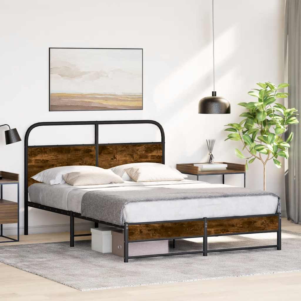 Bettgestell ohne Matratze 135x190 cm Räuchereiche Holzwerkstoff