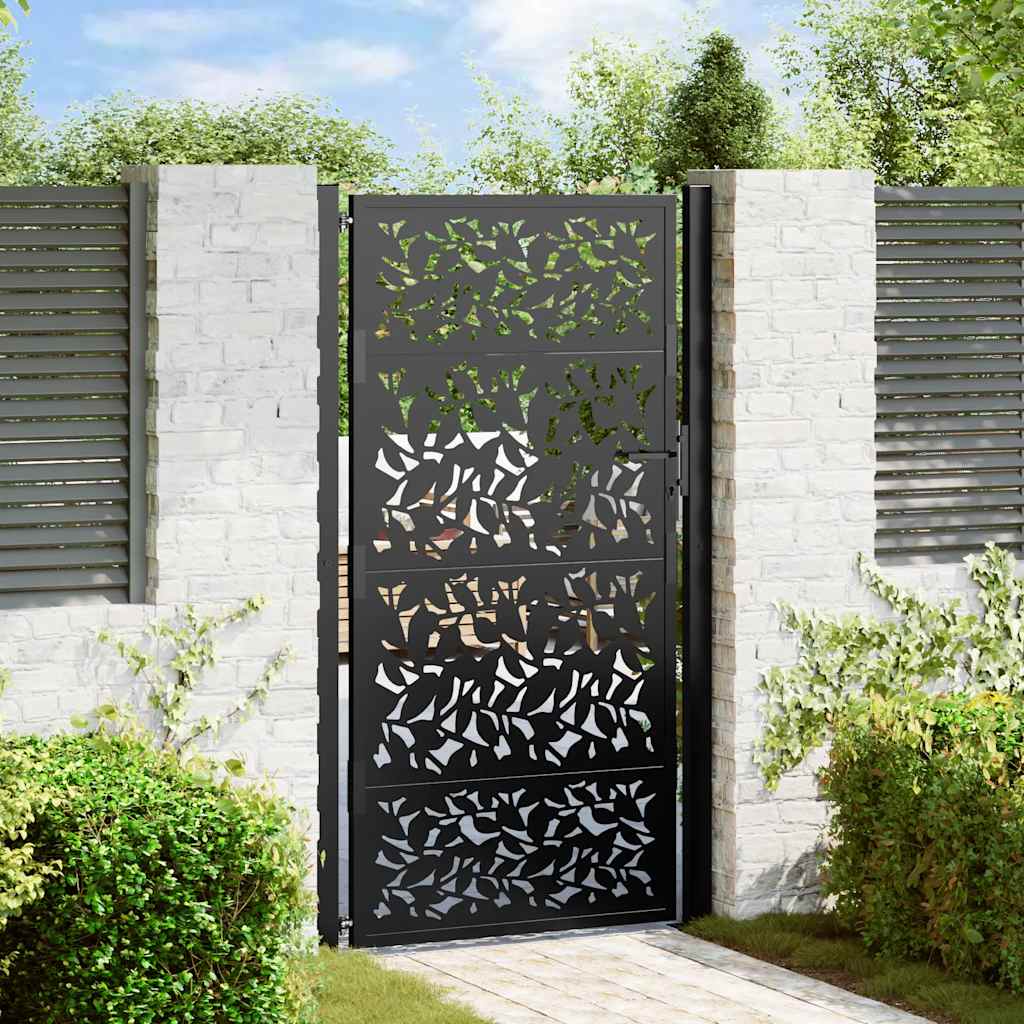 Gartentor Schwarz 100x175 cm Stahlblatt-Design