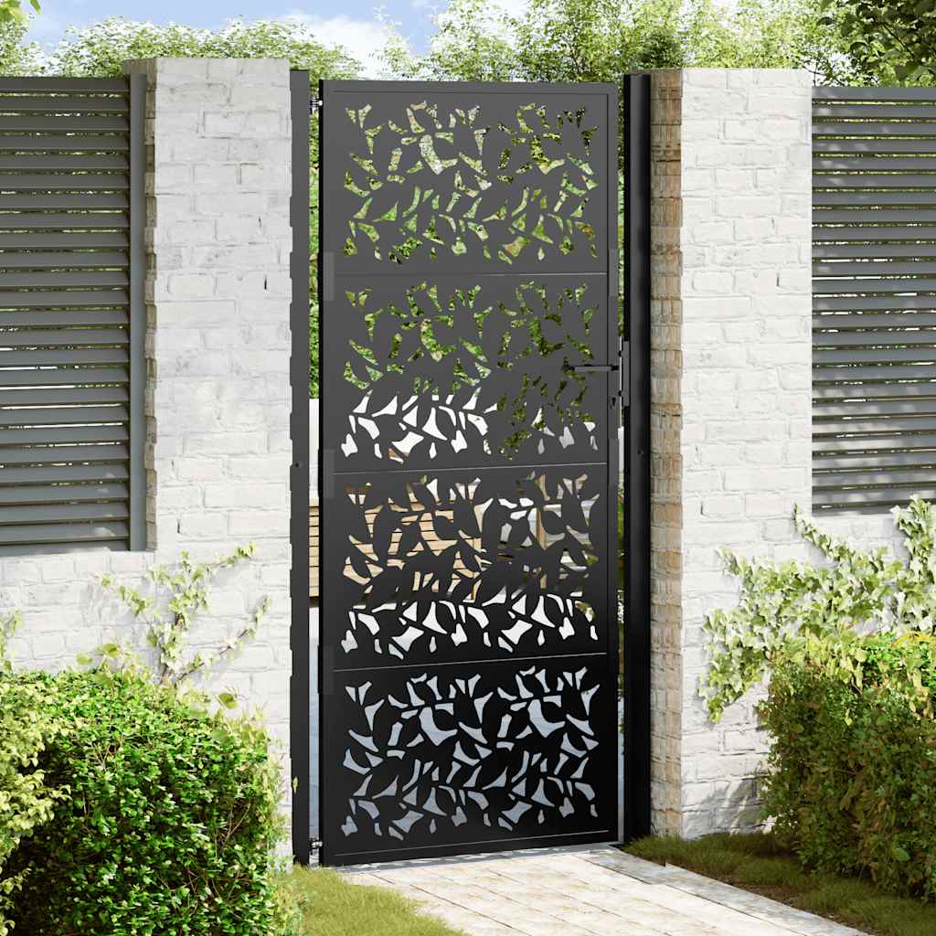 Gartentor Schwarz 100x200 cm Stahlblatt-Design