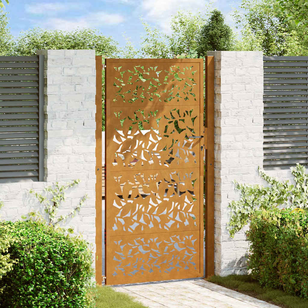 Gartentor 100x175 cm Wetterfester Stahl Blattdesign