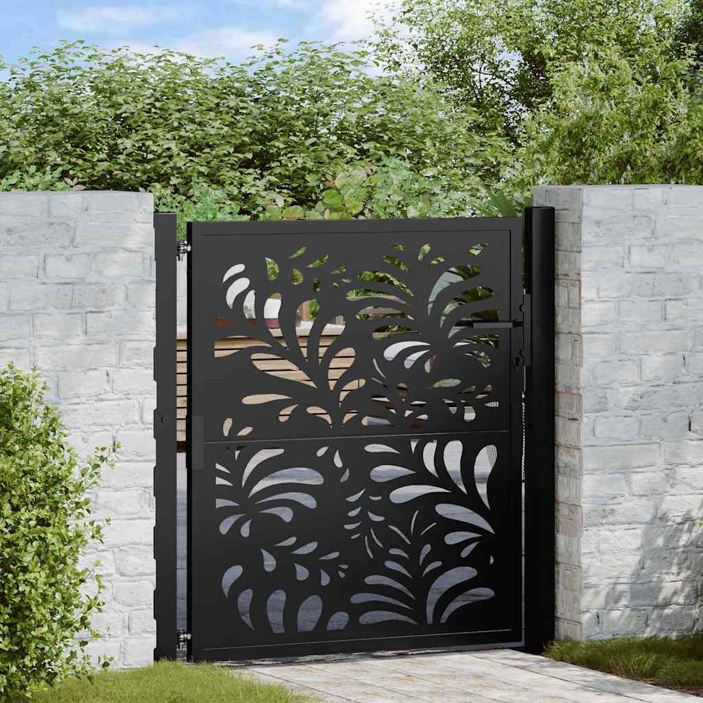 Gartentor Schwarz 100x100 cm Stahl Wellen-Design