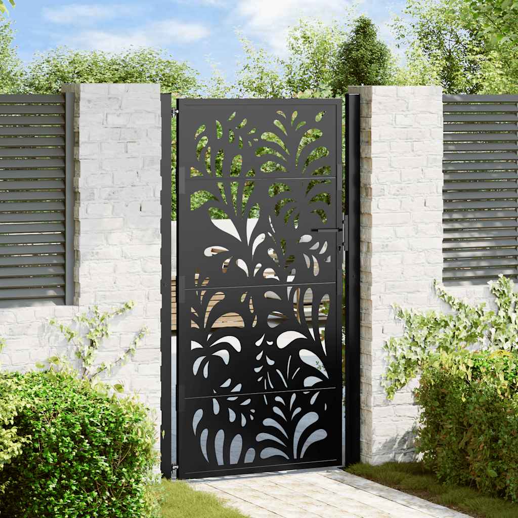 Gartentor Schwarz 100x175 cm Stahl Wellendesign