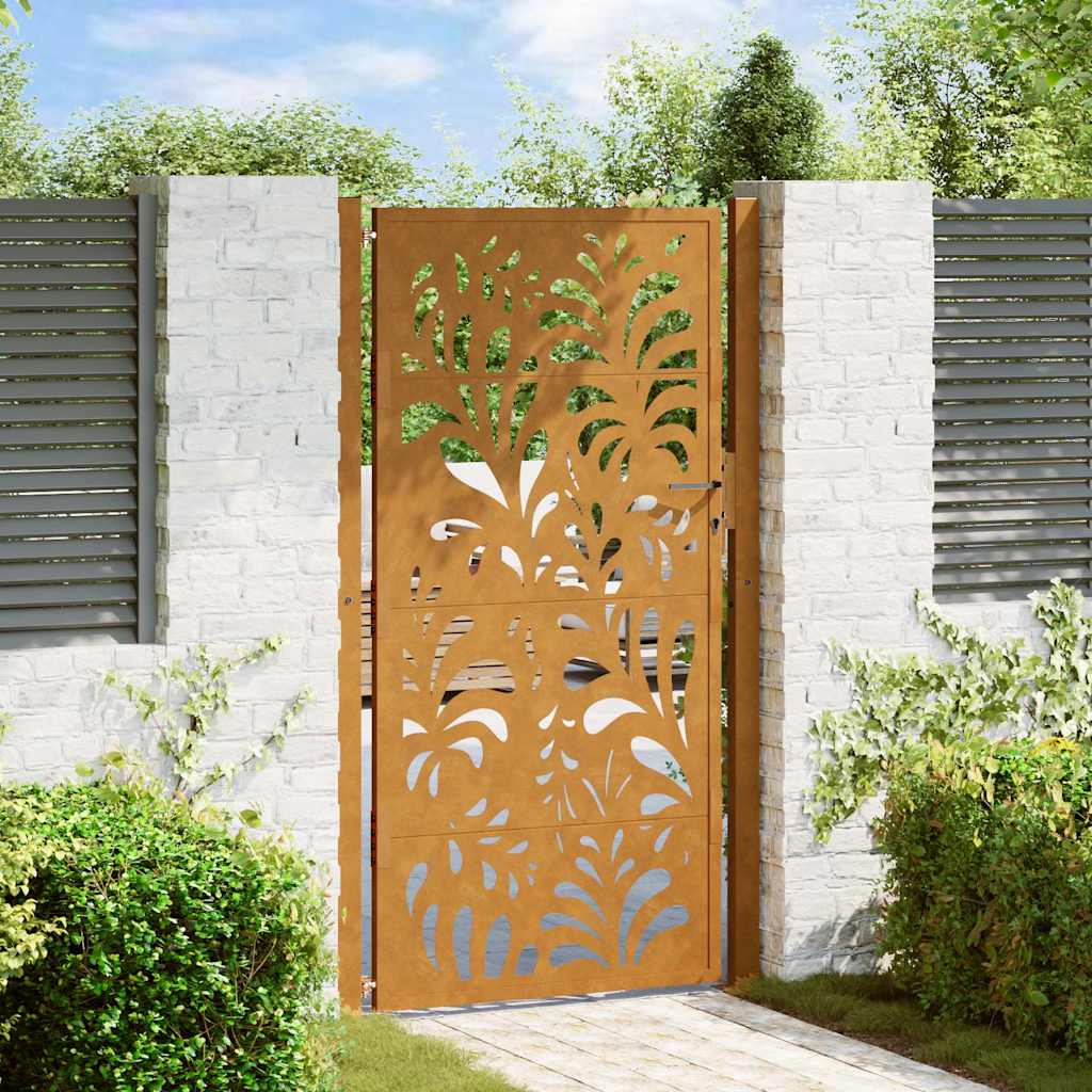 Gartentor 100x175 cm Verwitterungsstahl Wellendesign