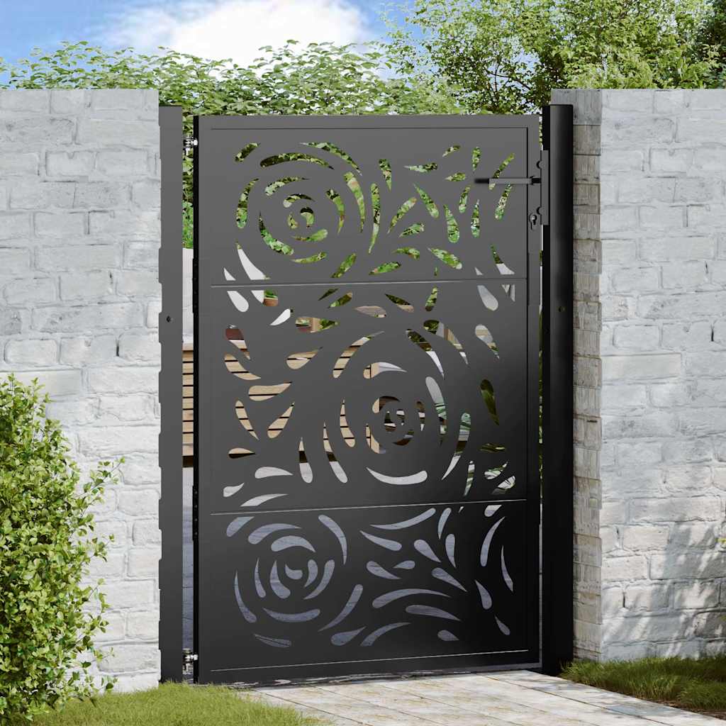 Gartentor Schwarz 100x125 cm Stahl Flammendesign