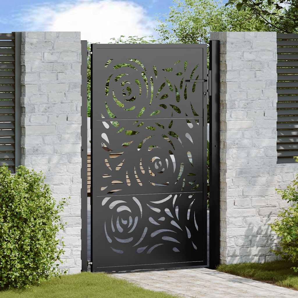 Gartentor Schwarz 100x150 cm Stahl Flammendesign
