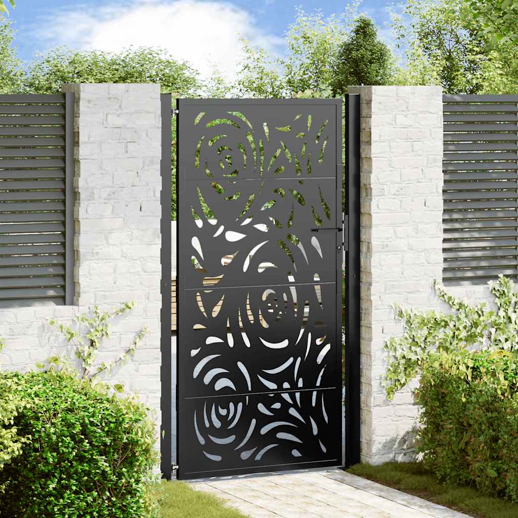 Gartentor Schwarz 100x175 cm Stahl Flammendesign