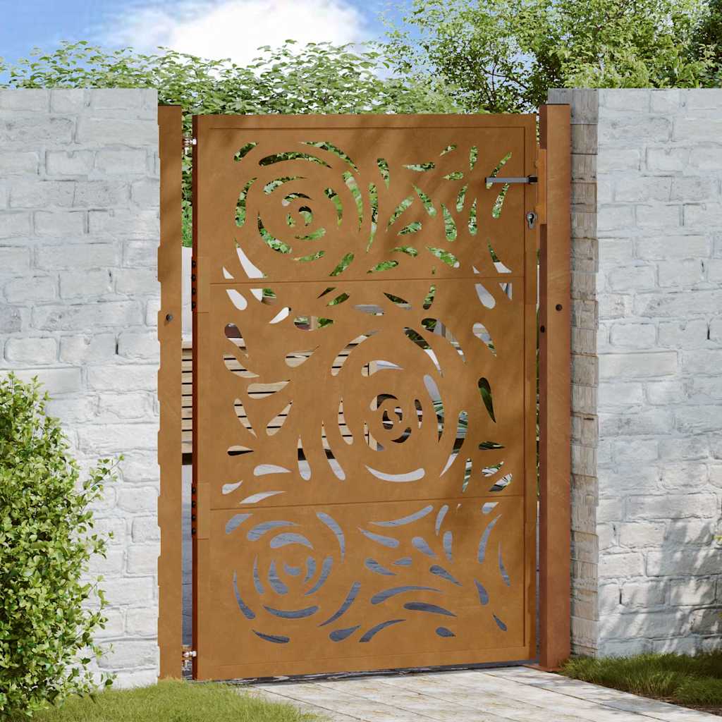 Gartentor 100x125 cm Verwitterungsstahl Flammendesign