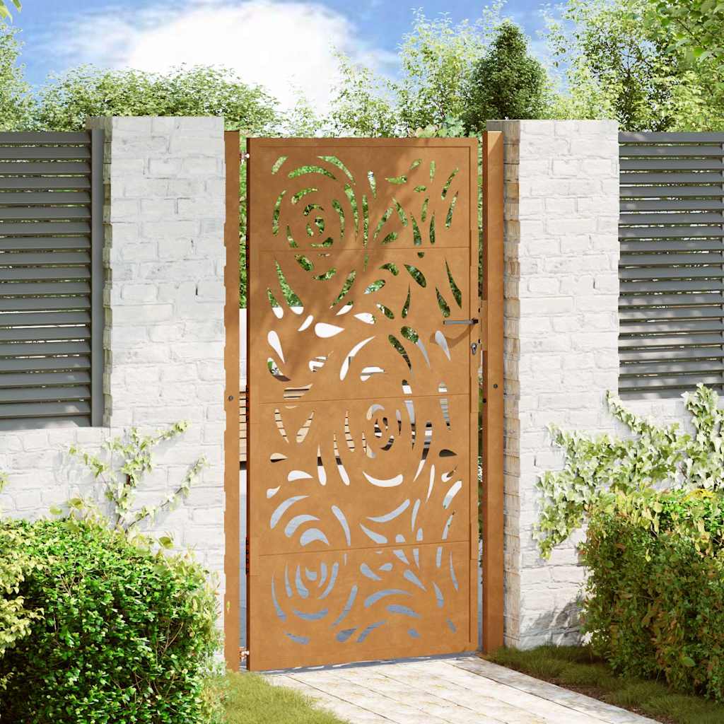 Gartentor 100x175 cm Verwitterungsstahl Flammendesign
