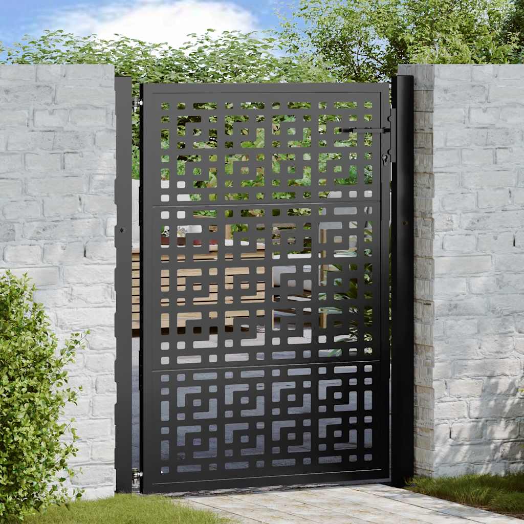 Gartentor Schwarz 100x125 cm Stahl Kreuz-Design