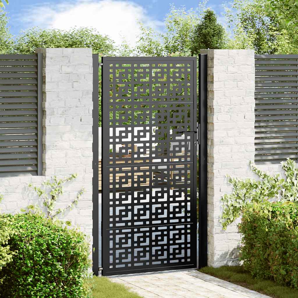 Gartentor Schwarz 100x175 cm Stahl Kreuz-Design