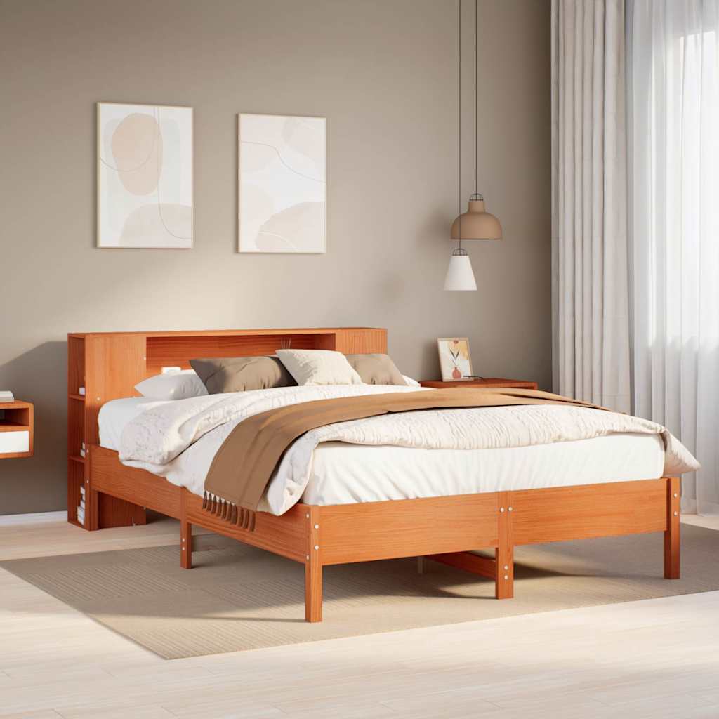 Massivholzbett mit Regal ohne Matratze Wachsbraun 150x200 cm