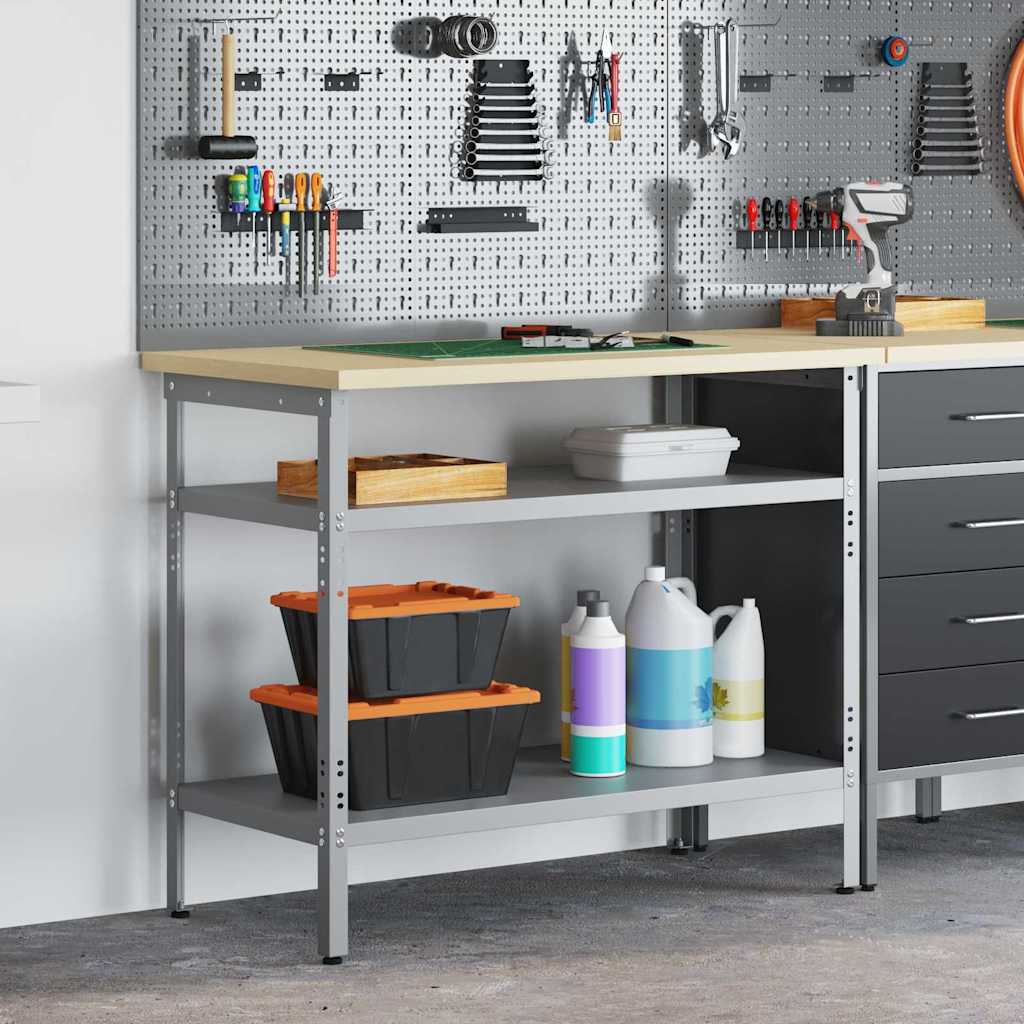 Arbeitstisch mit Regal Grau und Beige 100 x 55 x 85 cm Stahl