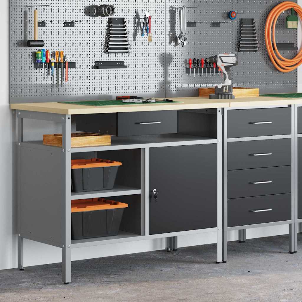 Werkbank mit Schubladen Schwarz und Grau 100 x 55 x 85 cm