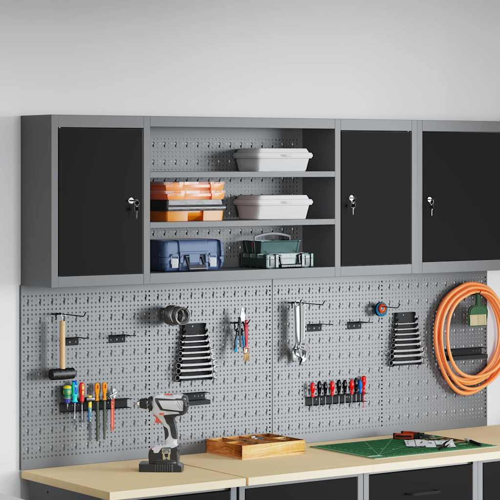 Werkzeugschrank mit Regal Schwarz und Grau 150 x 20 x 55 cm