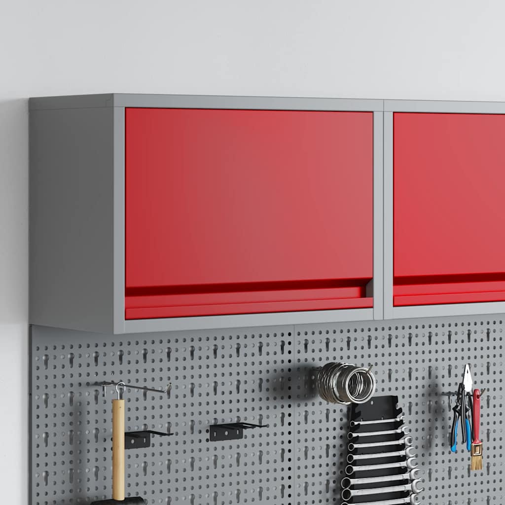 Werkzeugschrank mit Speicher Rot und Grau 50 x 25 x 35 cm