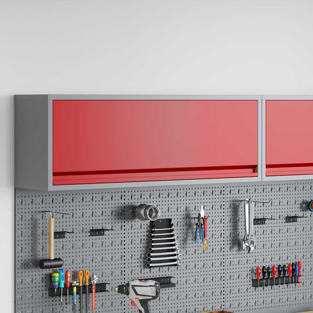 Werkzeugschrank mit Speicher Rot und Grau 100 x 25 x 35 cm