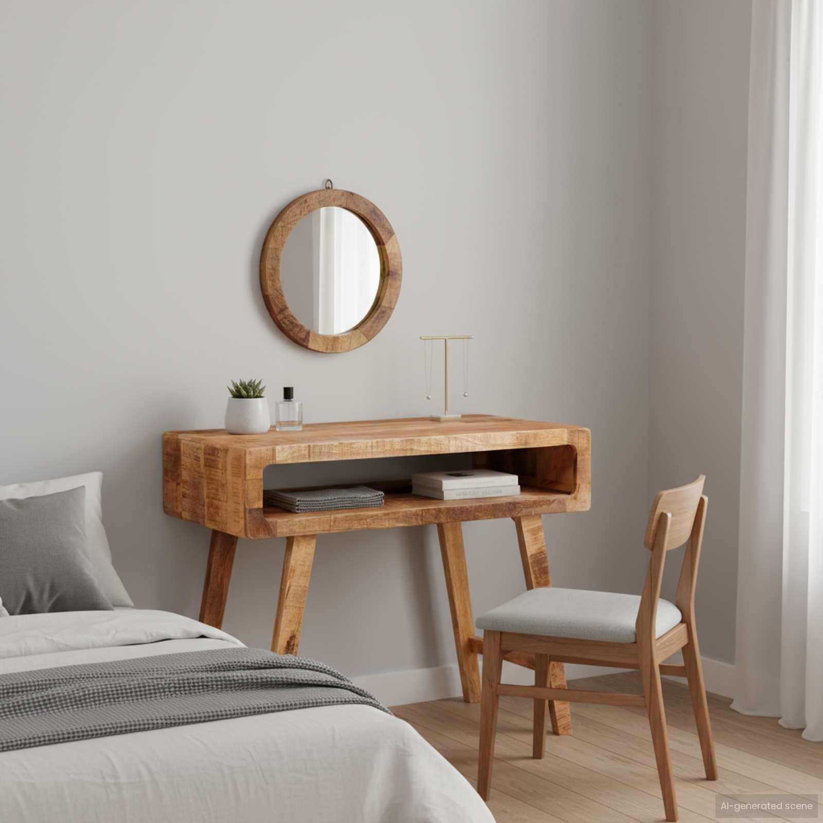 Schminktisch mit Spiegel Braun 90 x 76 x 45 cm Massivholz Mango