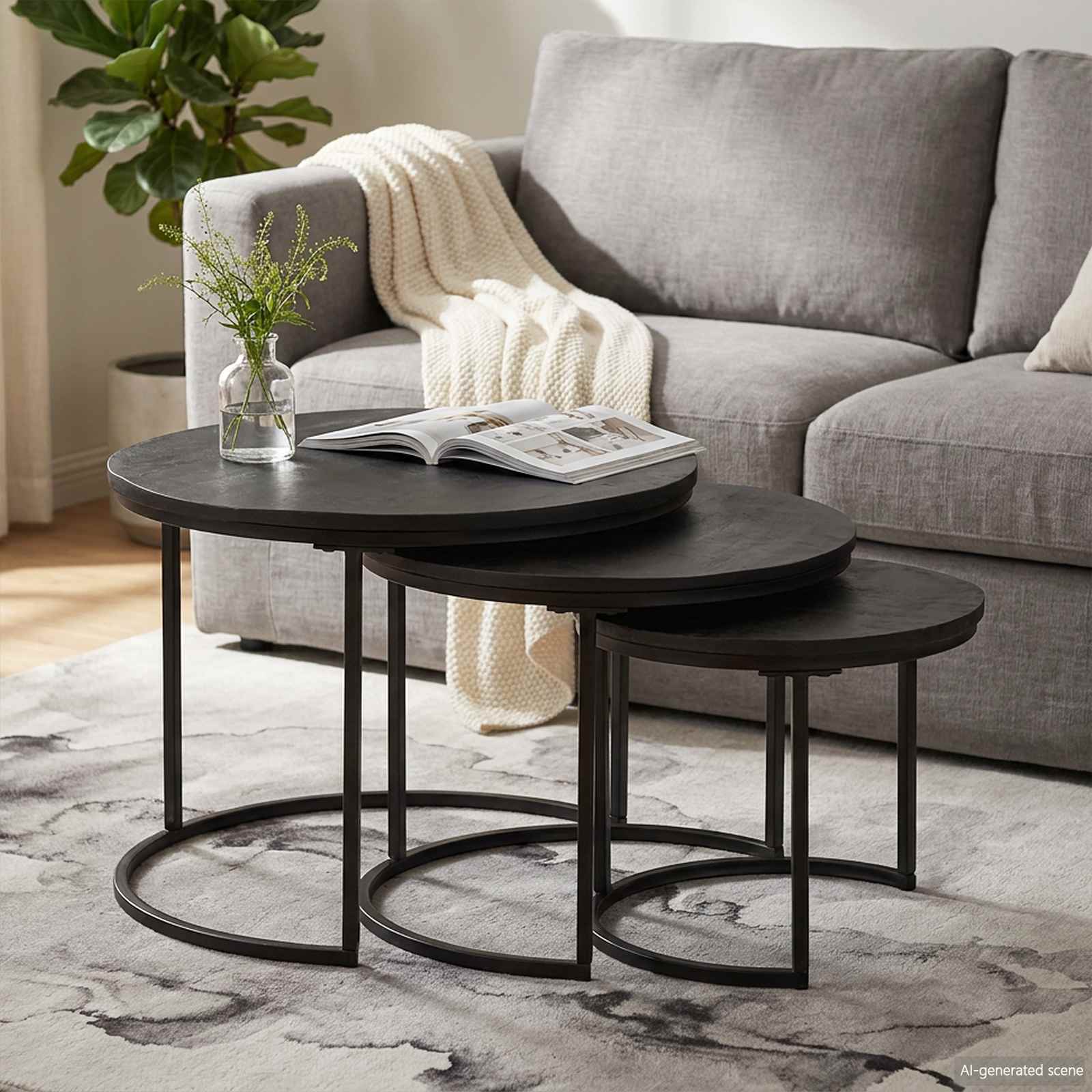 Nesting-Couchtische 3 stk. Schwarz 54 x 54 x 40 cm