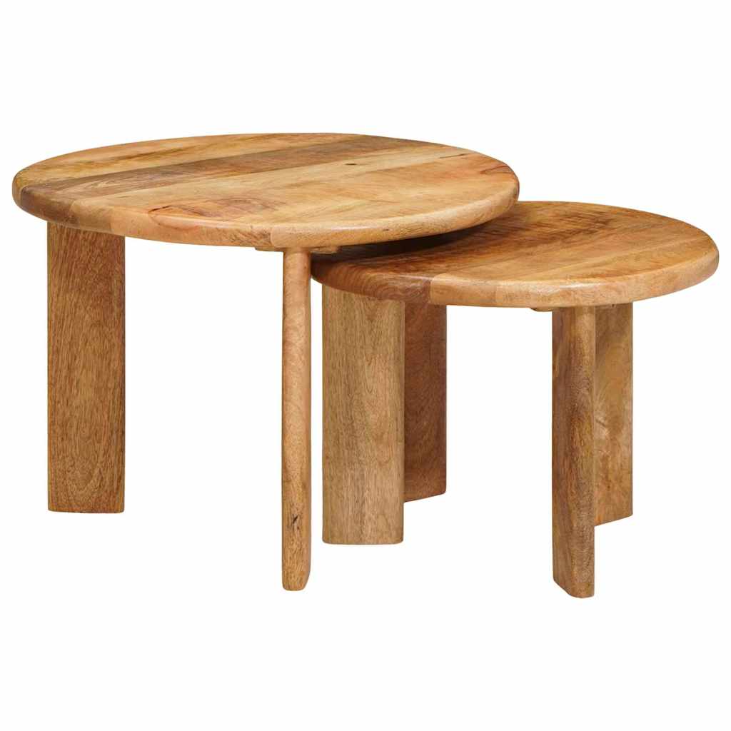 Nesting-Couchtische 2 stk. Braun Ø 50 x 40 cm Massivholz Mango