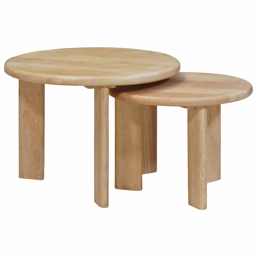 Nesting-Couchtische 2 stk. Weiß Ø 50 x 40 cm Massivholz Mango