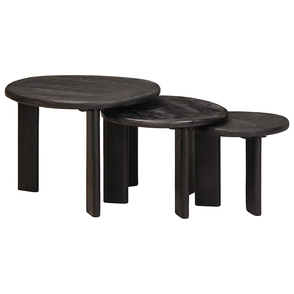 Nesting-Couchtische 3 stk. Weiß Ø 54 x 40 cm Massivholz Mango