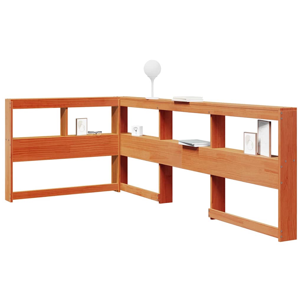 Kopfteil mit Bücherregal L-Form Wachsbraun 80 cm Massivholz