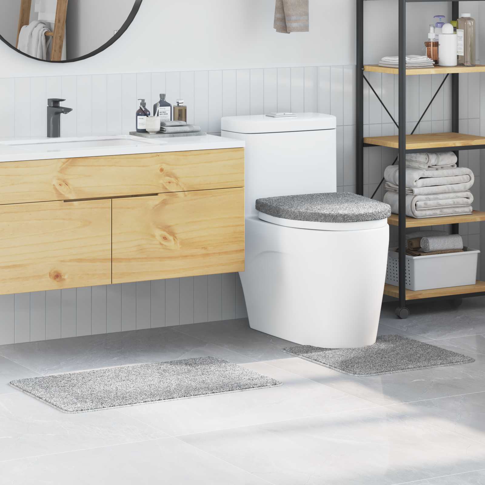 Anti-Rutsch Badematten-Set 3 stk. Grau 50 x 80 cm PP