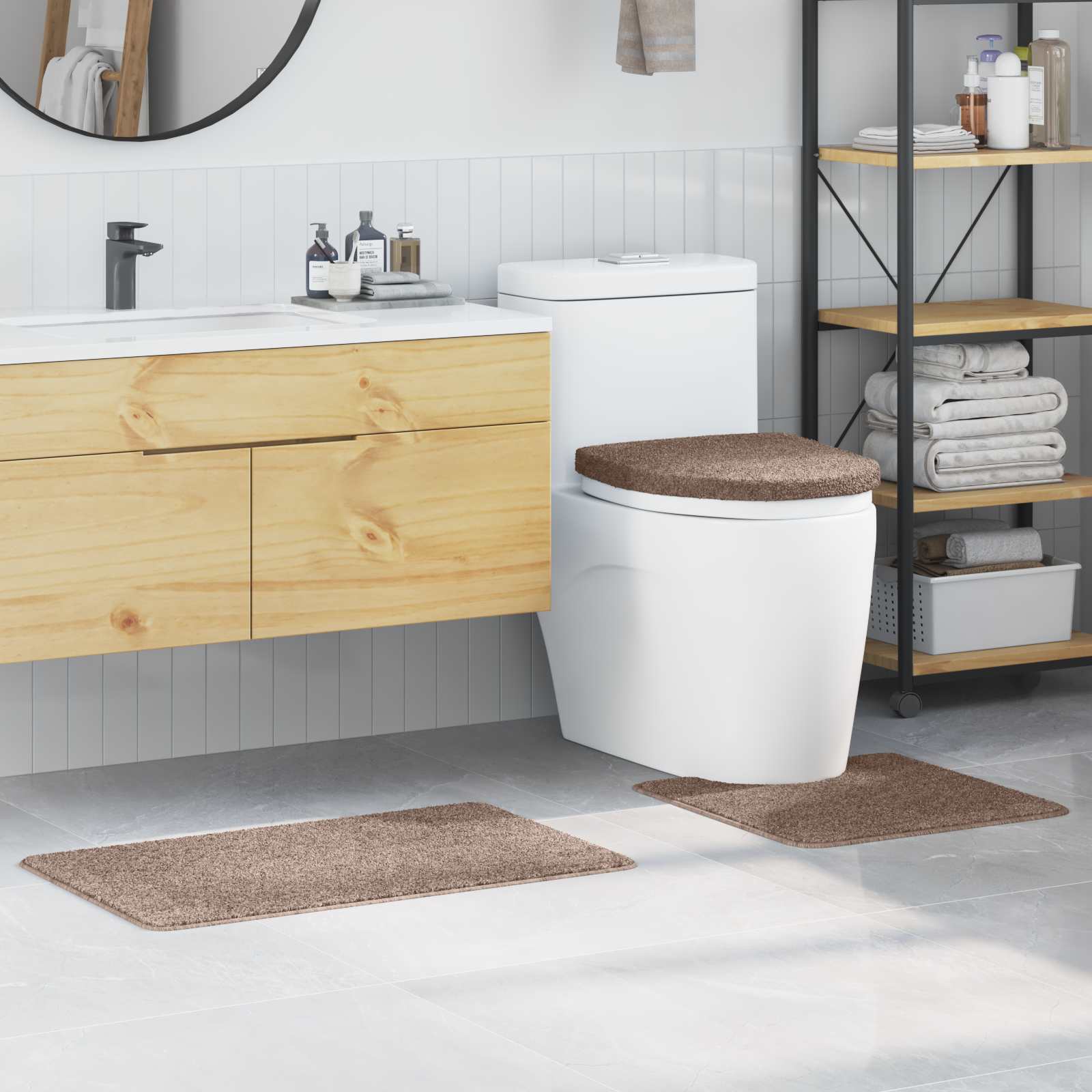 Anti-Rutsch Badematten-Set 3 stk. Braun 50 x 80 cm PP