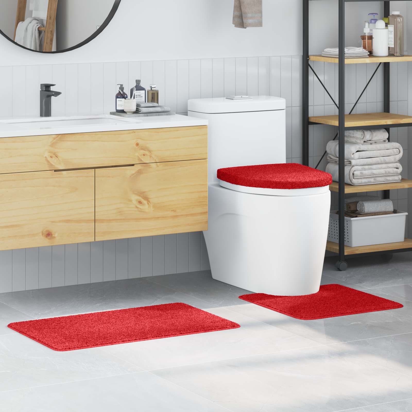 Anti-Rutsch Badematten-Set 3 stk. Rot 50 x 80 cm PP