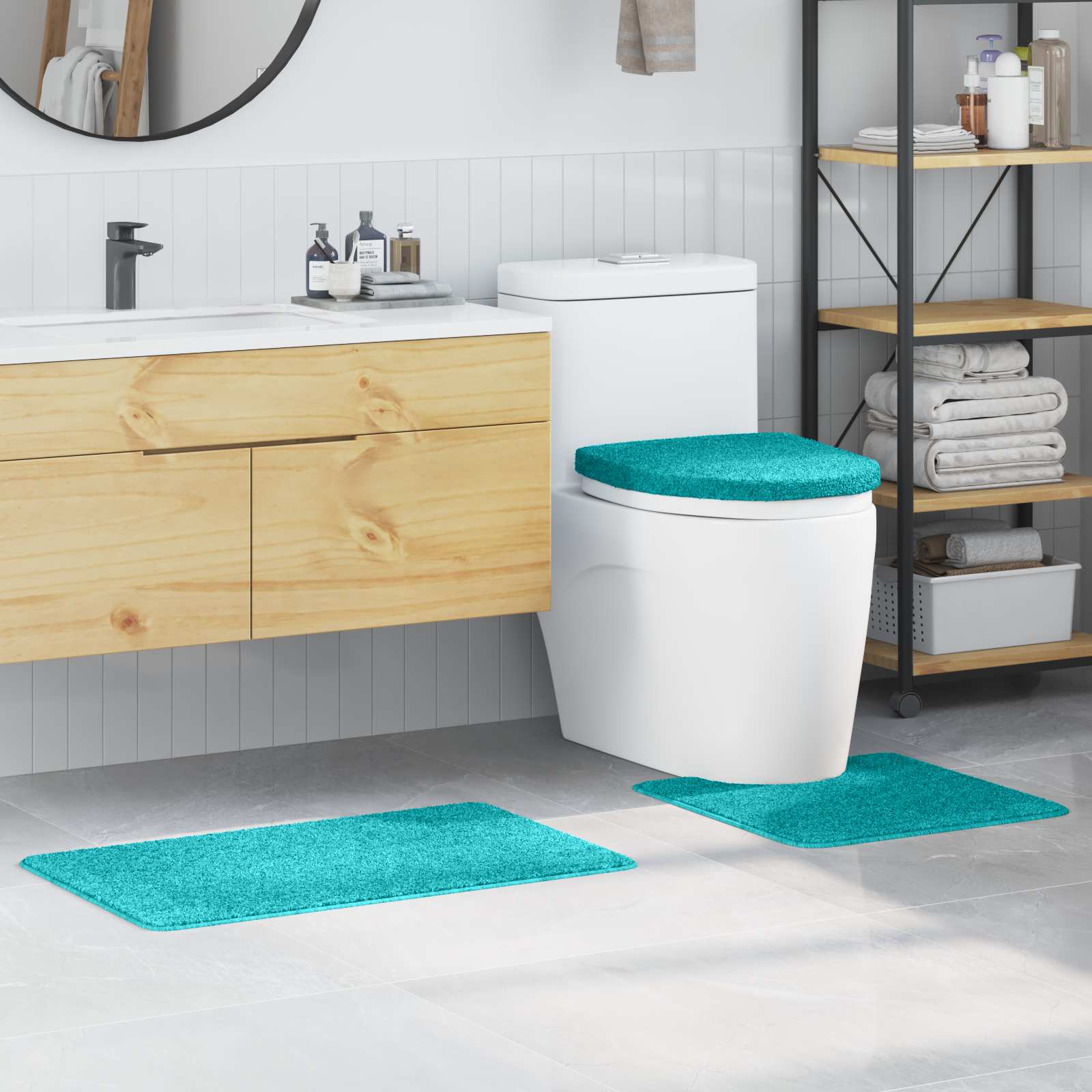 Anti-Rutsch Badematten-Set 3 stk. Türkis 50 x 80 cm PP