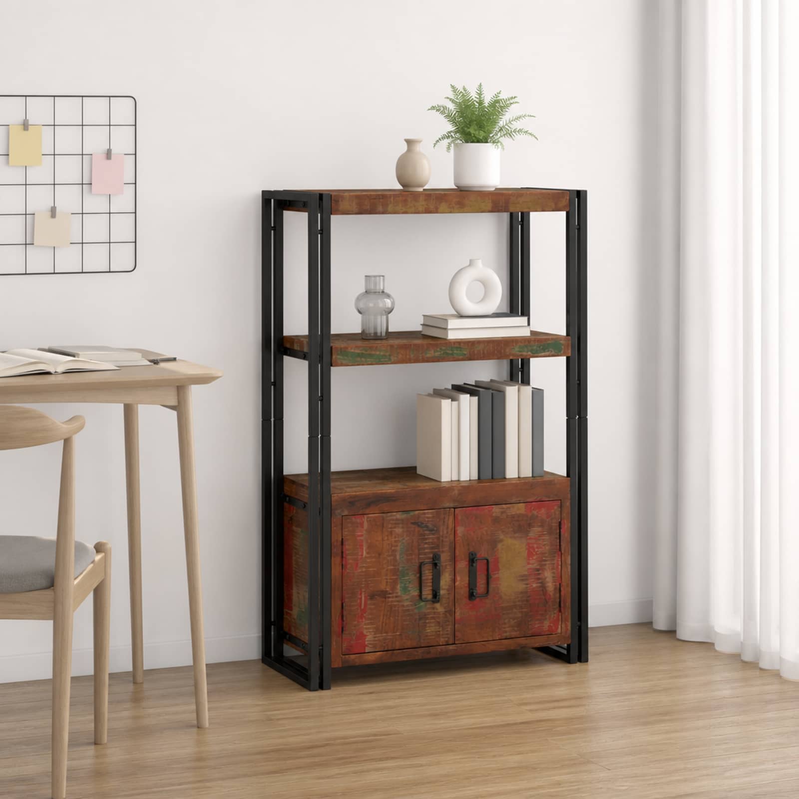 Bücherregal mit Türen Braun Massives recyceltes Holz und Metall
