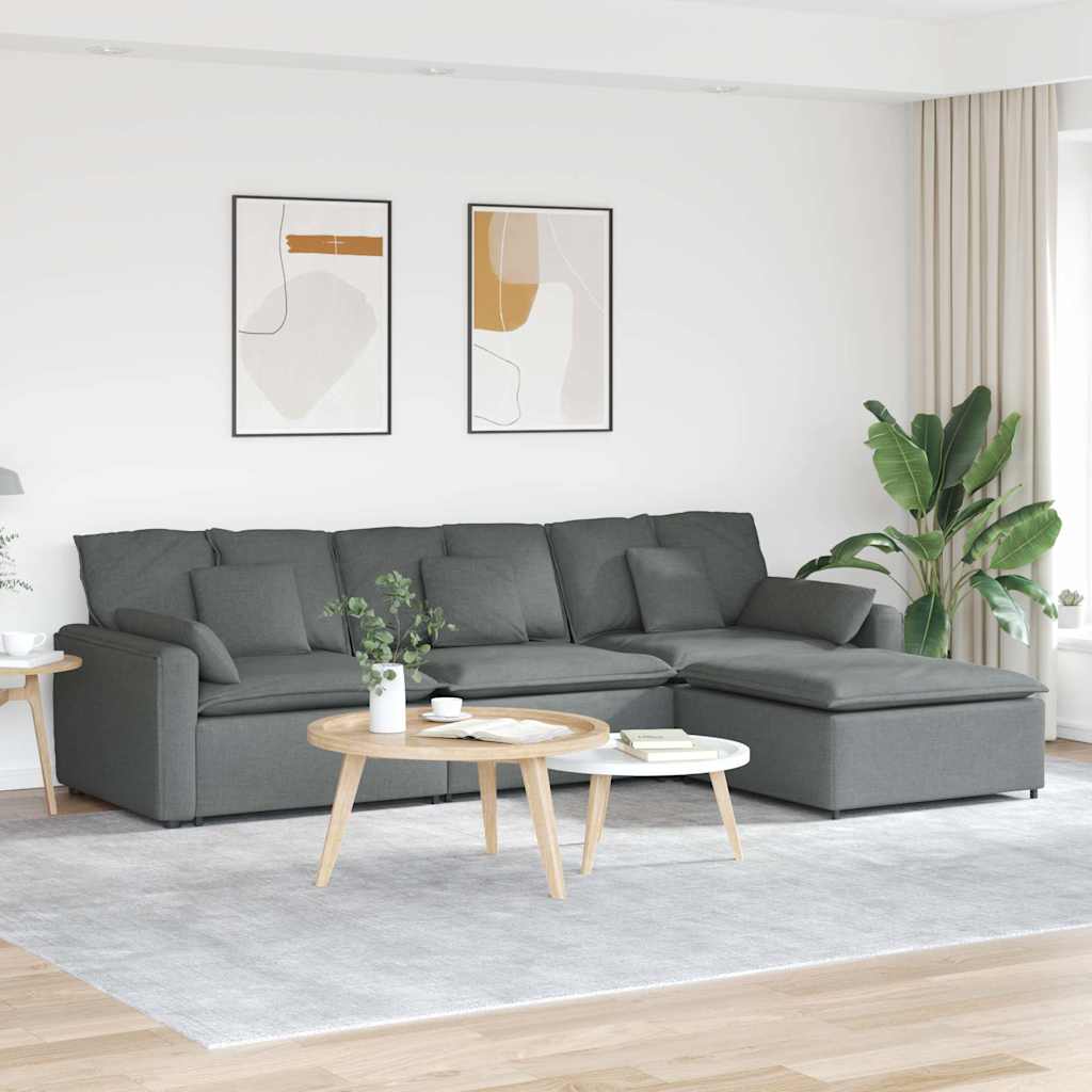 Modulares Sofa mit Fußhocker und Kissen Dunkelgrau
