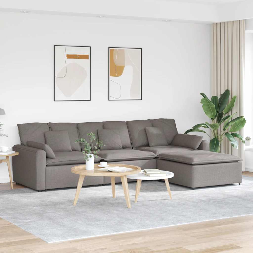Modulares Sofa mit Fußhocker und Kissen Taupe