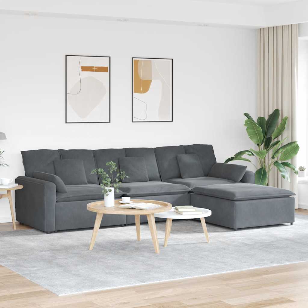 Modulares Sofa mit Fußhocker und Kissen Dunkelgrau